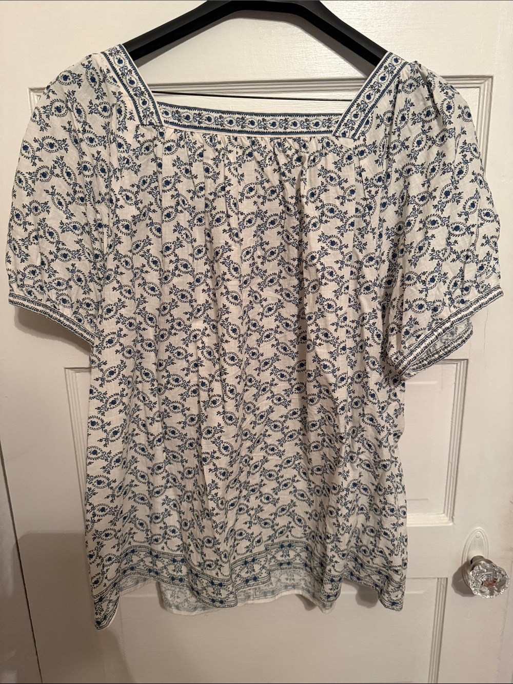 Max Studio White and Blue Floral Square-Neck Tunic - Picture 3 of 4